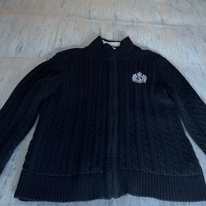 Ralph Lauren Black Cable Knit Zip front Sweater